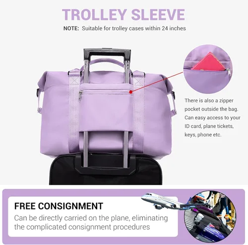 Vista 19 de LOVEVOOK Bolsa de fin de semana para mujer, bonita bolsa de viaje para gimnasio, bolsa de viaje con bolsa de artículos de tocador, bolsa