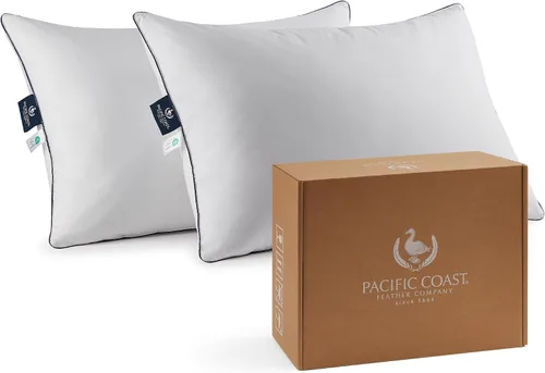 Vista 12 de Almohada de cama Pacific Coast, almohada de plumas y plumón de ganso de lujo para dormir con funda 100% de algodón, soporte medio, tamaño estándar