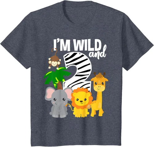 Vista 55 de Camiseta de cumpleaños con temática de zoológico de I'm Wild and 2, Negro, S
