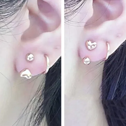 Vista 5 de SAGEKING 2024 New 585 Purple Gold Glossy Peach Heart Round Beads U-Shaped Earrings For Women 14K Rose Gold Light Luxury Double Wear Simple Jewelry