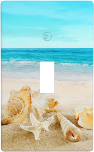 Vista 18 de Cubierta para interruptor de luz, diseño de conchas marinas en la playa, placas de pared de 2 bandas, 1 paquete