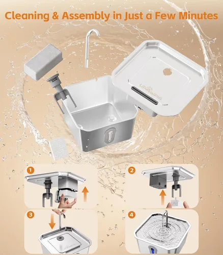 Vista 9 de Fuente de agua grande de acero inoxidable para gatos de 4 litros/135 onzas con 3 filtros, fuente de agua para mascotas, silenciosa, para interiores