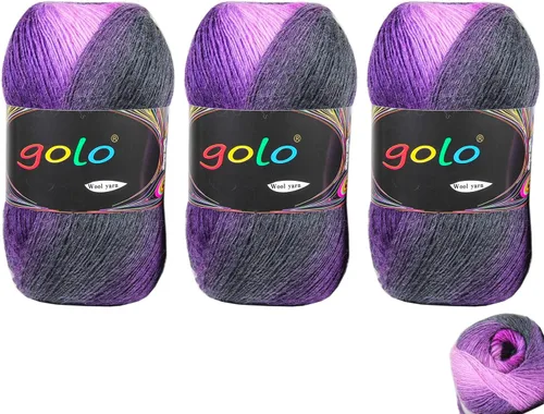 Vista 22 de Hilo de lana golo para tejer 200 yardas, hilo Cachemire multicolor arcoíris