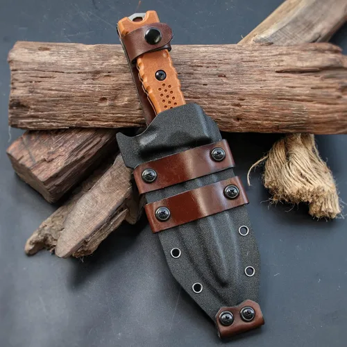 Vista 8 de Hippo Sleipner - Cuchillo fijo de acero de espiga completa de 11 pulgadas, mango de lino con funda Kydex (negro + negro)