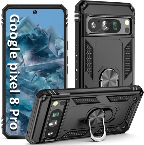 Vista 9 de ADDIT Pixel 8 - Funda para Google Pixel 8, con anillo de soporte, soporte ajustable, grado militar, protección resistente, a prueba de golpes