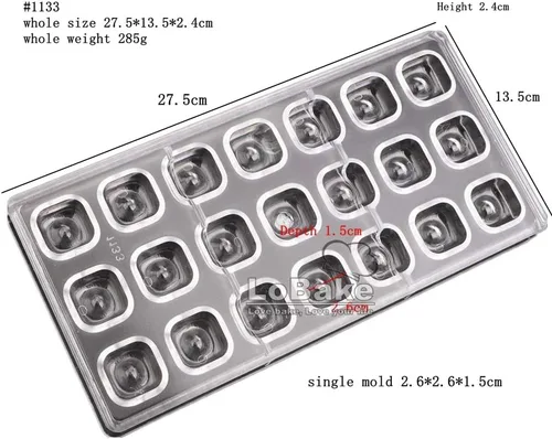 Vista 2 de 21 cavidades cóncavas forma de cubo cuadrado policarbonato PC molde de chocolate molde de cubitos de hielo chocolate dulces hacer moldes