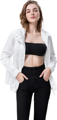 Vista 2 de Hujoin Chaqueta bomber ligera para mujer, con cuello alto, cordón y bolsillos