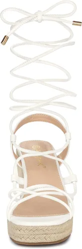 Vista 3 de Allegra K Sandalias de plataforma con punta cuadrada y cordones para mujer