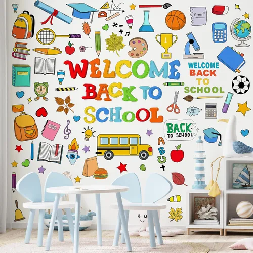 Vista 6 de Eersida 87 piezas de calcomanías de bienvenida de vuelta a la escuela para ventanas de aula, pegatinas de pared para el primer día de escuela