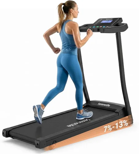 Vista 9 de SereneLife Treadmill with Incline & Handle Bars Compact Portable Walking Pad & Treadmill for Home/Apartment Wide Running Belt Includes Workout