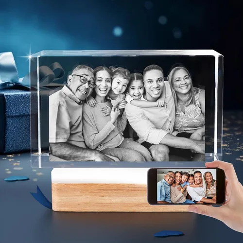 Vista 2 de Foto de cristal 3D, regalos personalizados, marco de fotos 3D personalizado, rectangular, regalos para parejas, regalos familiares, regalos
