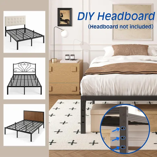 Vista 4 de 12 Inch Heavy Duty Black Metal Platform Bed Frame with Mattress Support, Twin Platform Bed Frame with Under Bed Storage, No Box Spring Needed, Easy