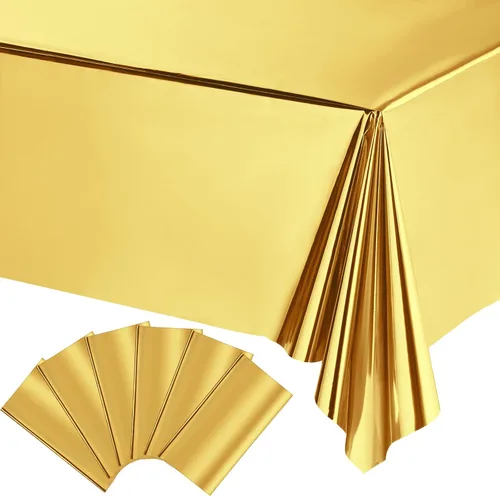 Vista 10 de Tatuo Juego de 3 manteles de mesa de fiesta rectangulares de papel de aluminio, mantel de mesa de plástico brillante impermeable de 54 x 108 Dorado