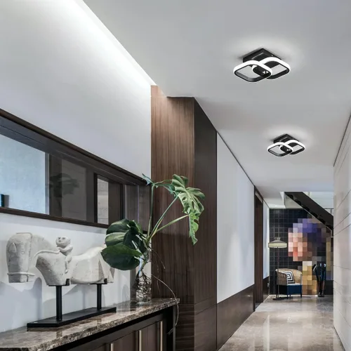 Vista 6 de Lámpara de techo LED moderna, 9 pulgadas, cuadrada, 6500 K, blanco frío, negro, mini lámpara de techo para pasillo, dormitorio, cocina, balcón