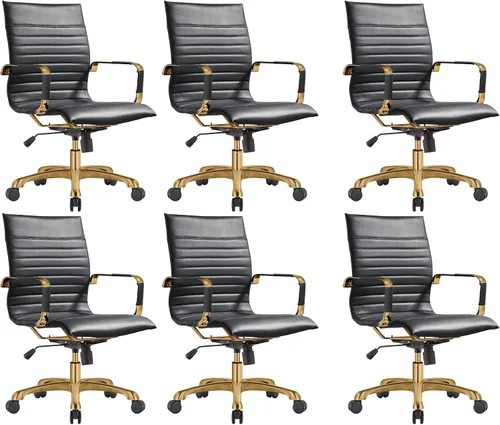 Vista 18 de LeisureMod Harris Silla de oficina con almohadilla suave, silla ejecutiva de piel sintética con base de acero dorado, altura ajustable, bloqueo