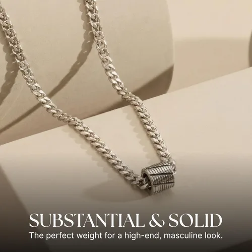 Vista 4 de Galis Cadenas clásicas para hombre, cadena de eslabones cubanos con dije de cuentas pequeñas, acero inoxidable de corte de diamante, collar chapado