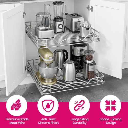 Vista 4 de HOLDN' STORAGE Organizador de gabinete extraíble de dos niveles, cajones deslizantes individuales, metal resistente con garantía limitada de por