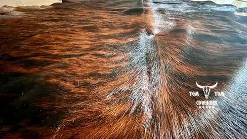 Vista 6 de Alfombra De Piel De Vacuno 6x6 Brindle Rojo Marrón Negro Cuero Natural