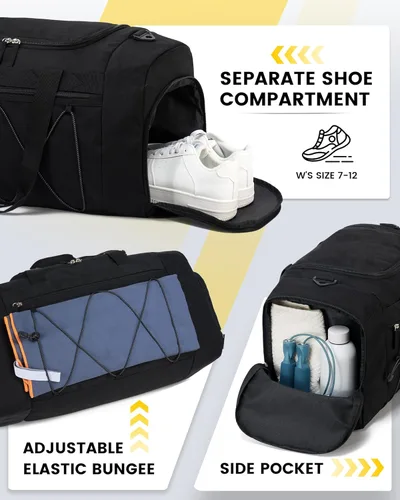 Vista 4 de Vorspack Bolsa de gimnasio para hombres 21 pulgadas bolsa de viaje bolsa de lona para gimnasio, deportes, viajes, fin de semana, natación durante