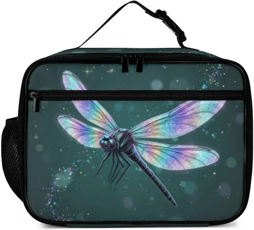 Vista 2 de Lonchera reutilizable de libélula con aislamiento, bolsa enfriadora, lonchera para comida y comida, bolsa de mano para mujeres, niños, niñas