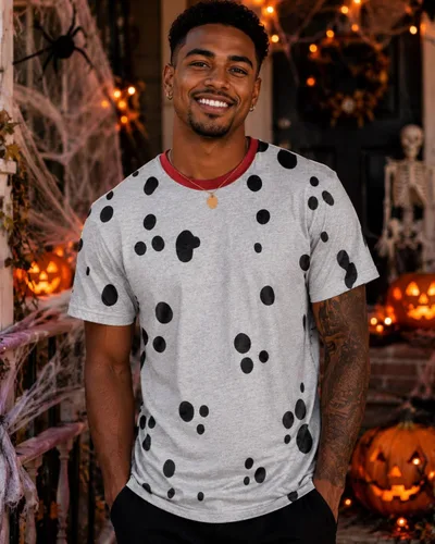 Vista 3 de Disfraz de perro dálmata cuello rojo camiseta suave para hombre