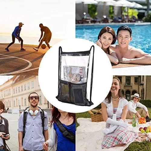 Vista 7 de Clear Drawstring Backpack - Stadium Approved String Cinch Bag for Gym, Concerts, Clear Bag with Adjustable Straps Transparent