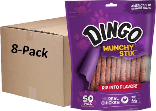 Vista 8 de Dingo Munchy Stix Golosinas para perros de cuero crudo hechas con pollo real, 50