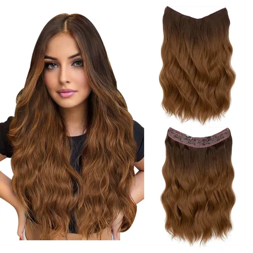 Vista 24 de SARLA Extensión de Cabello con Alambre Invisible con 3 Clips Pieza de Cabello Sintética Corta de Ondas de Playa Diadema Transparente Ajustable