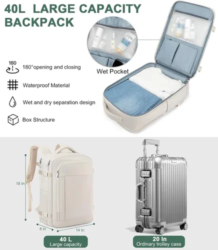 Vista 3 de RDTGO Mochila de viaje para mujer, bolsa de viaje para artículos personales para laptop de 17 pulgadas, mochila de mano aprobada por vuelo, mochila