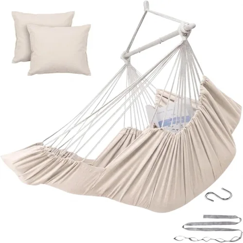Vista 11 de ADVOKAIR - Silla tipo hamaca colgante grande, cómoda, suave y duradera, incluye 2 cojines de asiento 1 azul y blanco (con almohadas)
