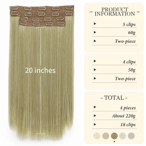 Vista 3 de Sué - Cuatro (4) exquisitas extensiones de 20 pulgadas de cabello ondulado largo grueso con clip, de color rubio miel mezclado con rubio ceniza