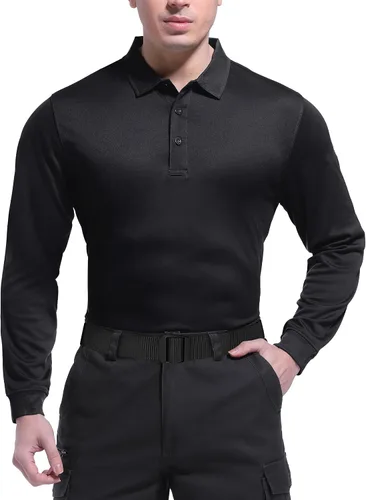 Vista 2 de TACVASEN Long Sleeve Polo Shirts for Men Tactical Performance Polo Shirts w Collar Quick Dry Fit Work Shirts Workout Golf
