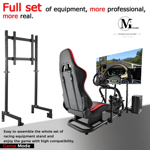 Vista 4 de Minneer Immersive Drive Fly Simulator Cockpit with Red Seat and TV Stand Fit for LogitechThrustmasterFanatec G29G920T248 Racing Wheel Stand(Wheel