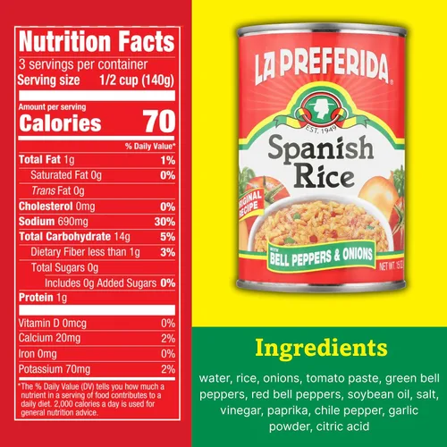 Vista 2 de La Preferida Arroz español enlatado - Rápido y fácil, salsa robusta de tomates, pimiento y cebolla. Ingredientes veganos, naturales, sin