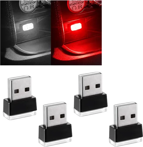 Vista 11 de Augeny 4 PCS Lámpara de Atmósfera Interior de Coche LED USB, Luz Nocturna Decorativa Enchufable USB, Kit de Iluminación Ambiental Portátil para 2