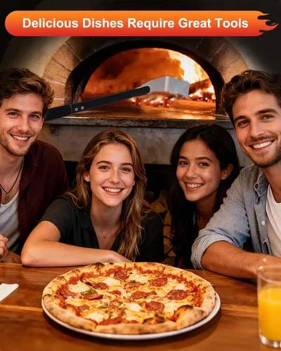 Vista 7 de Juego de 2 accesorios para horno de pizza, cepillo para pizza, rastrillo de ceniza con mango de madera de caucho, cepillo de horno de pizza duradero