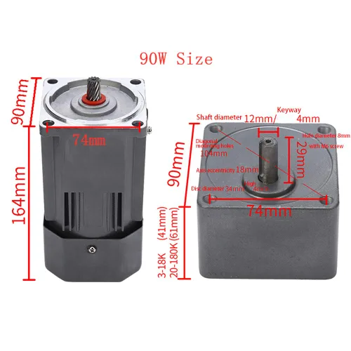 Vista 3 de Motor de engranaje de CA de 110 V, 90 W, 68 RPM, motor eléctrico monofásico con controlador de velocidad variable ajustable, motor con engranaje