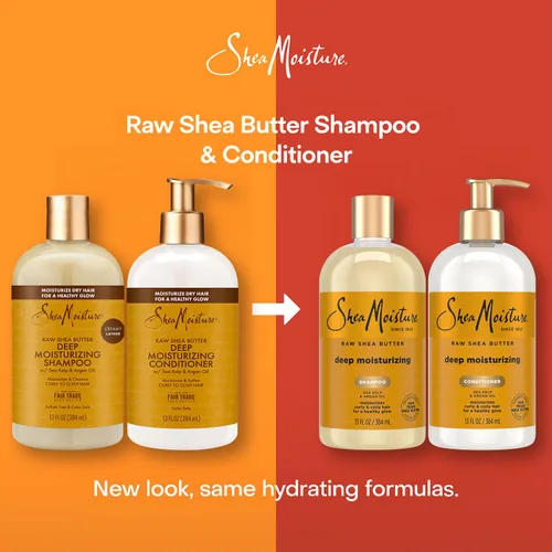 Vista 8 de Shea Moisture champú de manteca de karité de 13 oz y acondicionador fortalecedor 13 oz Fair Trade Raw Shea Butter, Sea Kelp & Argan Oil Moisture