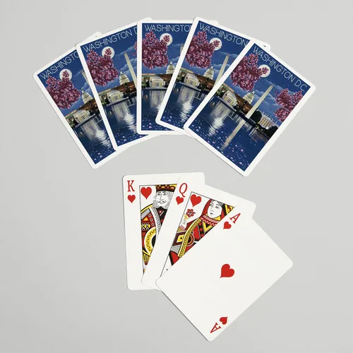 Vista 7 de Lantern Press Washington, DC, escena nocturna (52 cartas de juego, baraja de cartas de tamaño póquer con comodines)