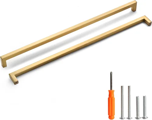 Vista 21 de Tiradores para gabinete dorados, manijas cuadradas para cajones, paquete de 2, manijas de acero inoxidable para cocina de 13-4/5 pulgadas, herrajes