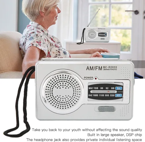 Vista 2 de Radio portátil, radio de bolsillo AM FM, funciona con pilas, altavoz premium, conector para auriculares, adecuado para regalos, ancianos, familia