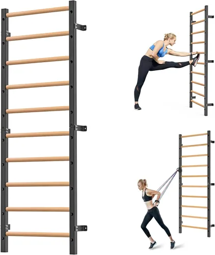 Vista 10 de Kipika Barra de Gimnasia de Pared - Escalera Sueca de 2"x2" con Agujero de 1", Barra de Dominadas Montada en Pared Entrenador de Suspensión