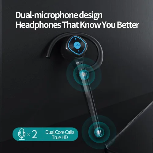 Vista 2 de AYI Auricular inalámbrico Bluetooth con cancelación de ruido dual, micrófono sin dolor, manos libres, sonido estéreo, izquierda/derecha