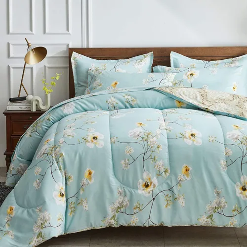Vista 11 de Joyreap - Juego de ropa de cama tamaño individual completo en una bolsa, 6 piezas, diseño botánico de flores amarillas y hojas verdes, juego
