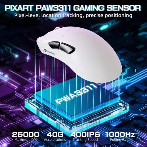 Vista 4 de ATTACK SHARK V3 PRO - Ratón inalámbrico para juegos de deportes electrónicos con base de carga magnética: 2.19 oz ligero, sondeo 1K, sensor