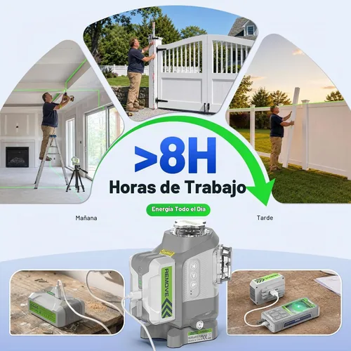 Vista 8 de Huepar Pro Kit de nivel láser para exteriores con receptor, largo alcance