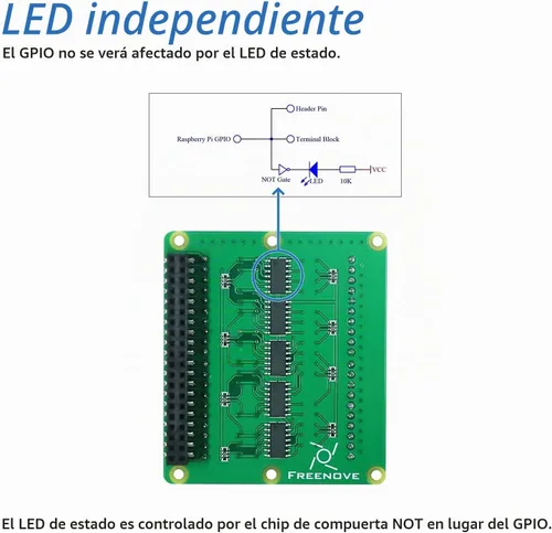 Vista 4 de Freenove Breakout Board para Raspberry Pi 5 4 B 3 B+ Zero 2 W HAT Terminal Block Shield with Pin Header, GPIO Status LEDs Driven by Specialized