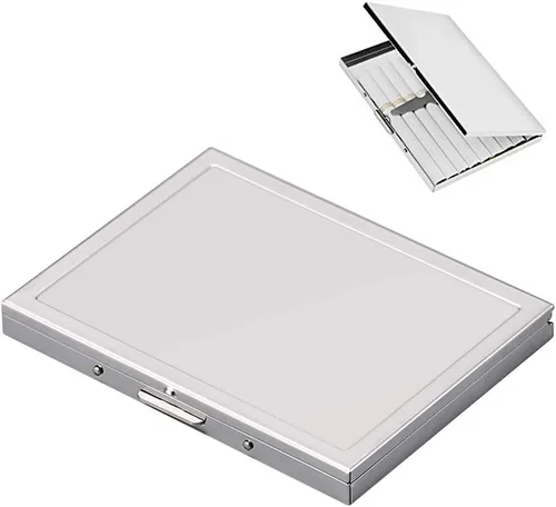 Vista 10 de Caja de cigarrillos extra delgada de acero inoxidable Estuche de cigarrillos de metal para 100's y 84's (Negro)