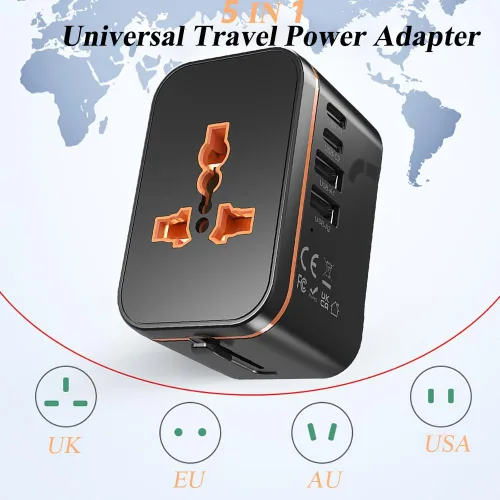 Vista 7 de Adaptador de corriente universal de viaje, adaptador de carga rápida PD de 20 W, convertidor de enchufe de viaje internacional con 2 puertos USB A