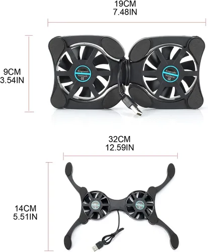 Vista 2 de Base de refrigeración para laptop, plegable, almohadilla de refrigeración ergonómica ventilada con ventiladores, se adapta a la base de enfriamiento